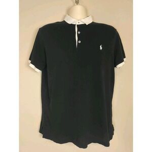 Ralph lauren Custom Slim Fit Black White Collar Shortsleeve‎ Polo Size L